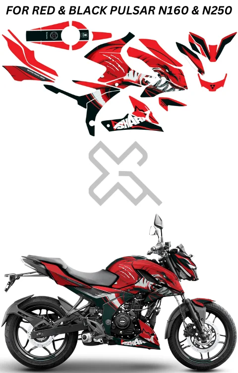Red Shark Edition Full Body Sticker Compatible with Pulsar N160 & N250 | Made In Premium Gloss Vinyl With FPF(Fade Protection Film), Water Proof, Precut Sticker, Pack Of 1
